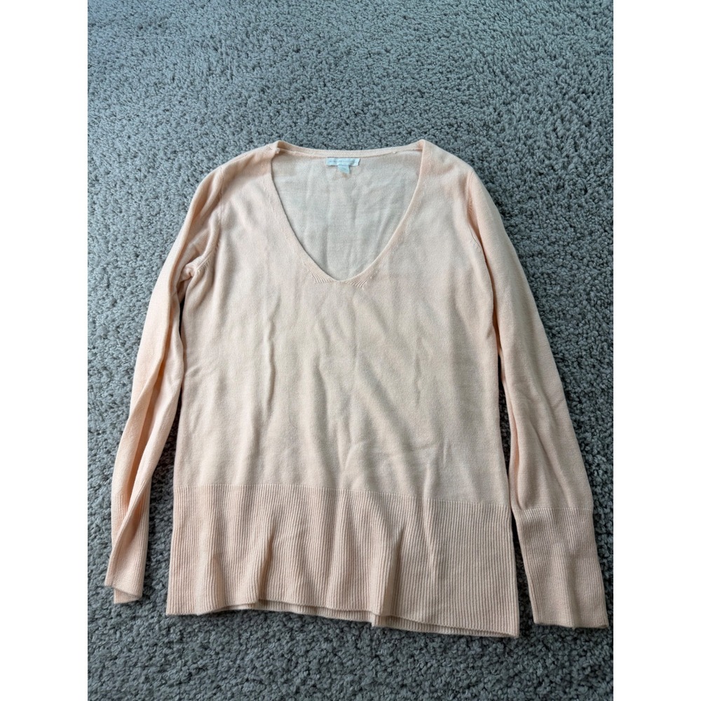 New York & Company Peach V-Neck Long Sleeve Ribbed Knit Sweater Large CN160008